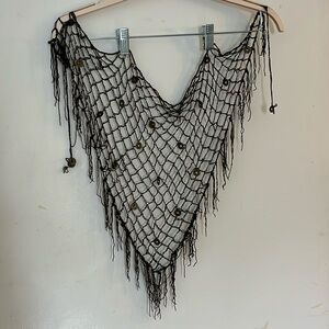 Triangle “belt” made of soft dark brown cordage and metal discs
